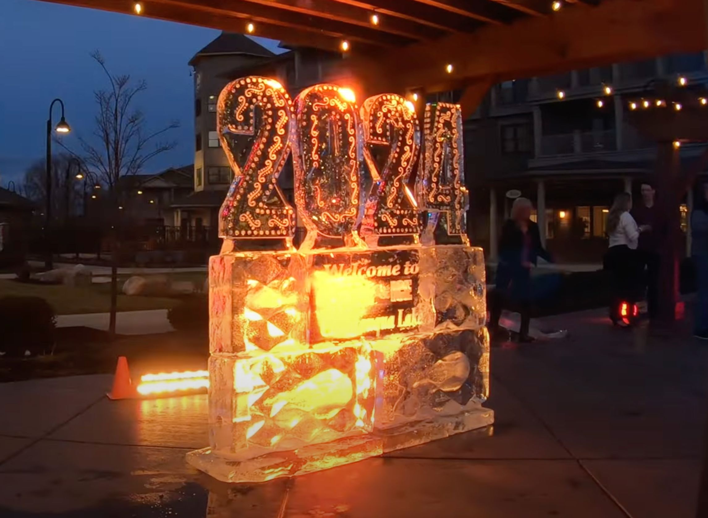 An ice sculpture outside of the Chautauqua Harbor Hotel during the Fire and Ice celebration