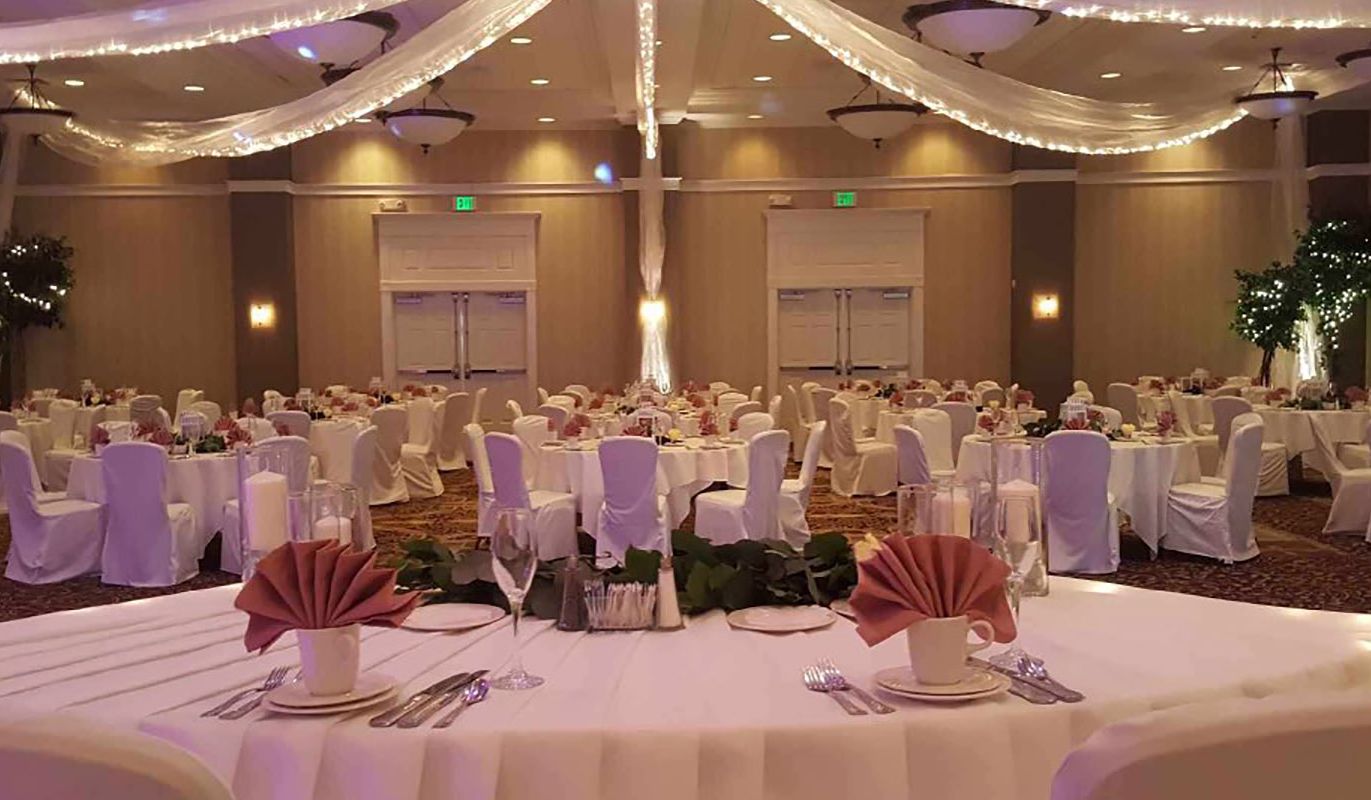 An indoor wedding setup at the Chautauqua Harbor Hotel